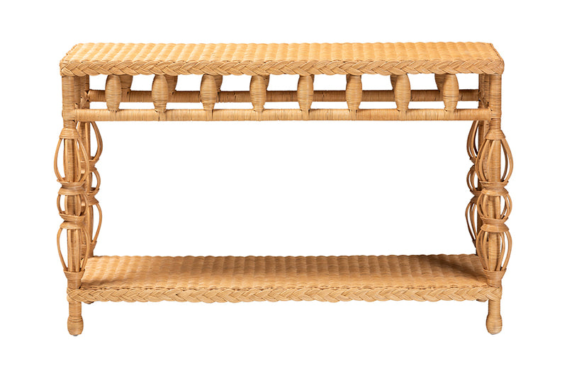 Kelsy Openwork Design Console Table, Natural Rattan