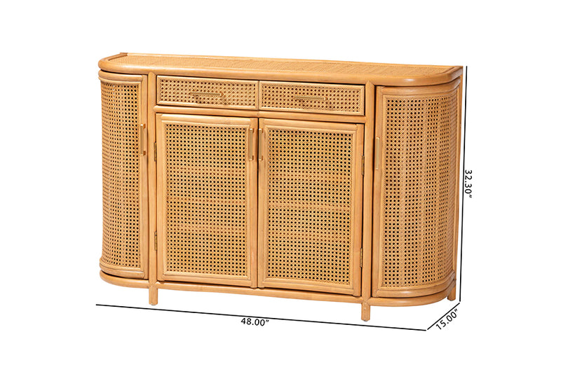 Joseph 2-Drawers & 4-Doors Natural Rattan Sideboard, Short