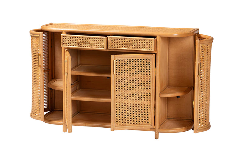 Joseph 2-Drawers & 4-Doors Natural Rattan Sideboard, Short