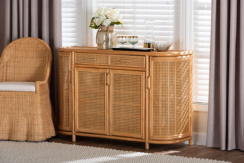 Joseph 2-Drawers & 4-Doors Natural Rattan Sideboard, Short