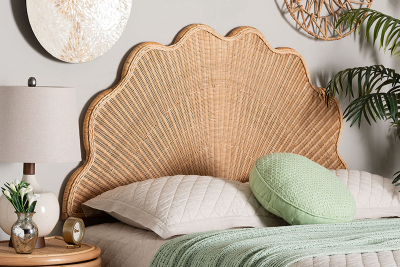Esper Natural Rattan Scalloped Headboard with Sunburst Weave
