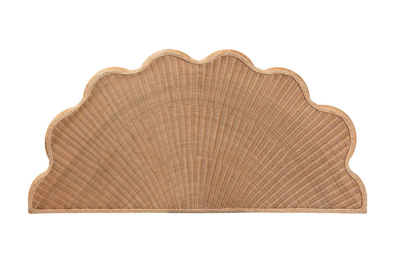 Esper Natural Rattan Scalloped Headboard with Sunburst Weave