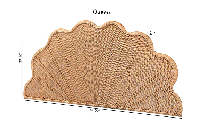 Esper Natural Rattan Scalloped Headboard with Sunburst Weave