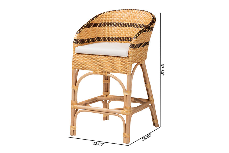 Anderson Rattan Barrel-Back Counter Stool with Cushion