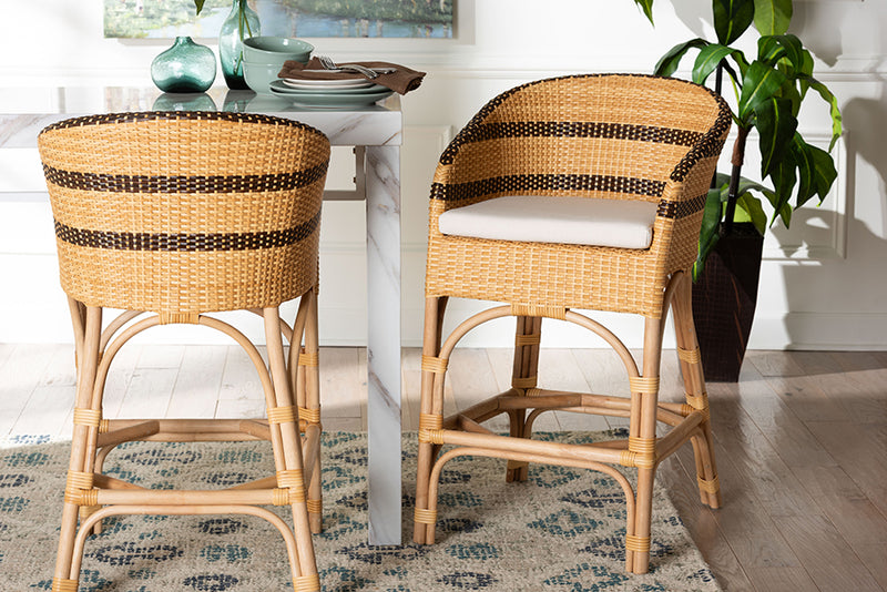 Anderson Rattan Barrel-Back Counter Stool with Cushion