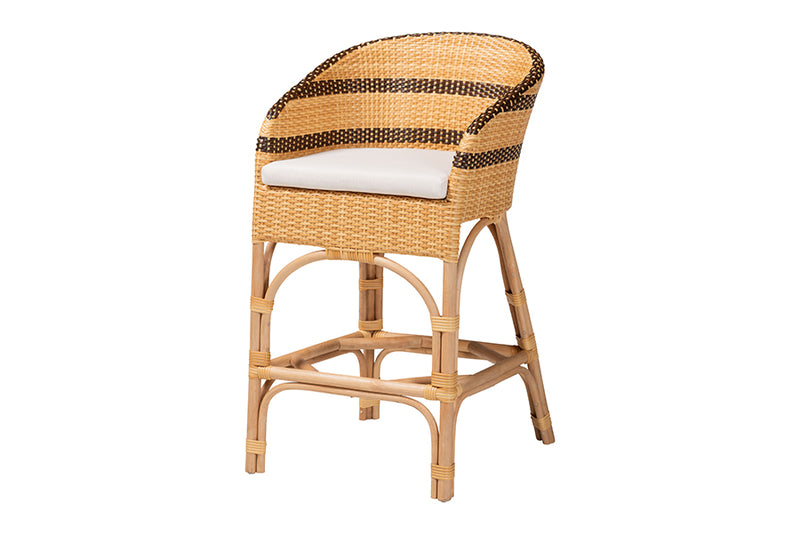 Anderson Rattan Barrel-Back Counter Stool with Cushion