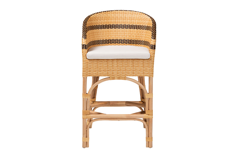 Anderson Rattan Barrel-Back Counter Stool with Cushion