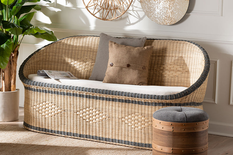 Cally Natural Rattan Two-Tone Loveseat