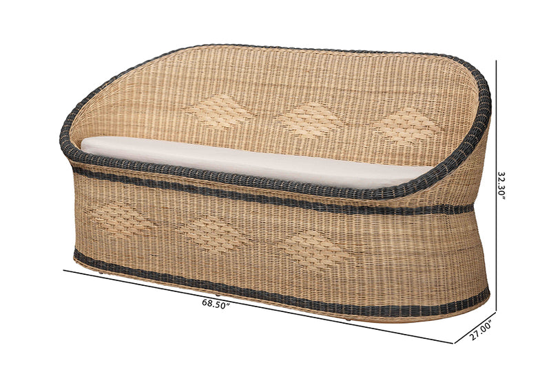 Cally Natural Rattan Two-Tone Loveseat