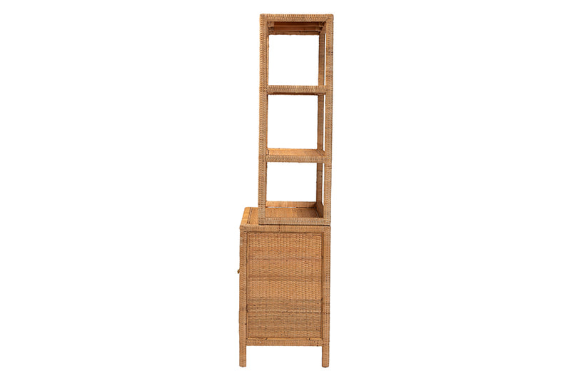 Elda Natural Rattan Display Shelf with 2-Door Storage Cabinet
