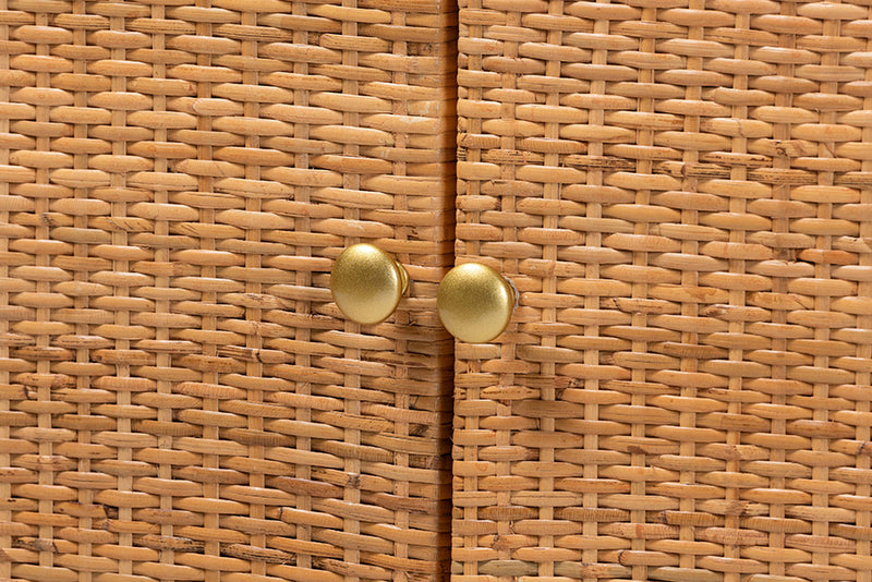 Elda Natural Rattan Display Shelf with 2-Door Storage Cabinet