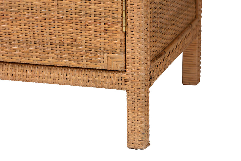 Elda Natural Rattan Display Shelf with 2-Door Storage Cabinet