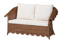 Contantine Natural Rattan Loveseat with Cushion, Scalloped Skirt Base
