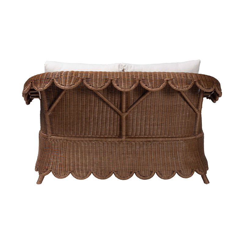 Contantine Natural Rattan Loveseat with Cushion, Scalloped Skirt Base
