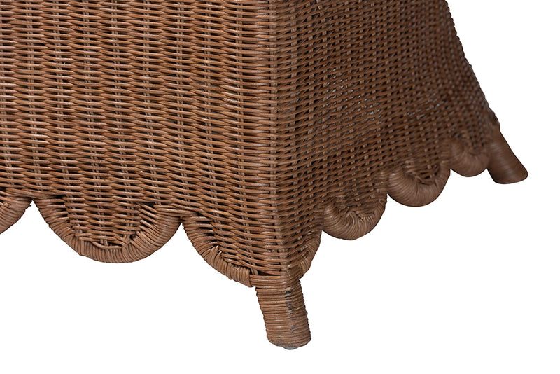 Contantine Natural Rattan Loveseat with Cushion, Scalloped Skirt Base