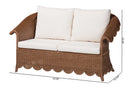 Contantine Natural Rattan Loveseat with Cushion, Scalloped Skirt Base
