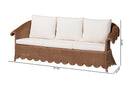 Contantine Natural Rattan Sofa with Cushion, Scalloped Skirt Base