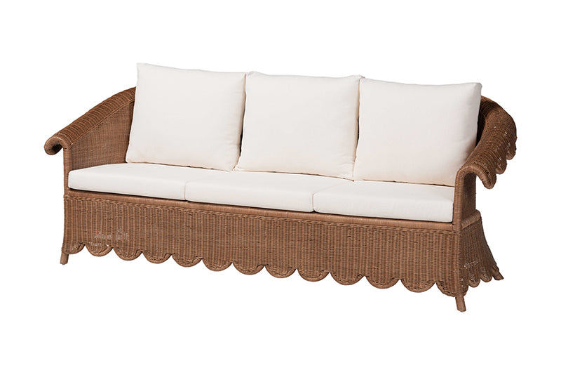 Contantine Natural Rattan 3-Piece Living Room Set with Scalloped Skirt Base
