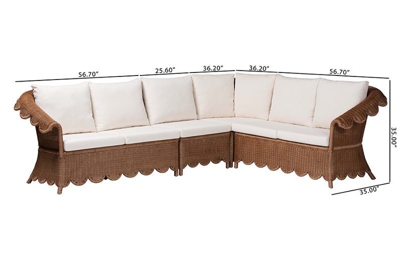 Contantine Natural Rattan 4-Piece Sectional Set with Scalloped Skirt Base