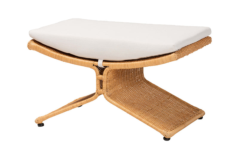 Ronald Natural Rattan 2-Piece Chair and Stool Living Room Set