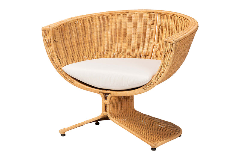 Ronald Natural Rattan 2-Piece Chair and Stool Living Room Set