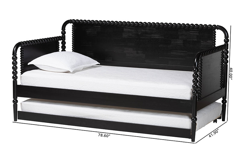 Laverne Bobbin Daybed with Rolling Trundle, Twin, Black