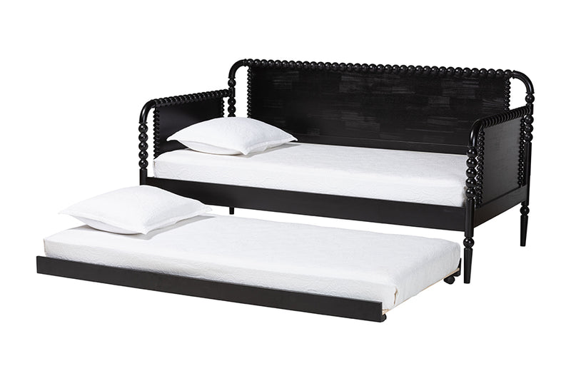 Laverne Bobbin Daybed with Rolling Trundle, Twin, Black
