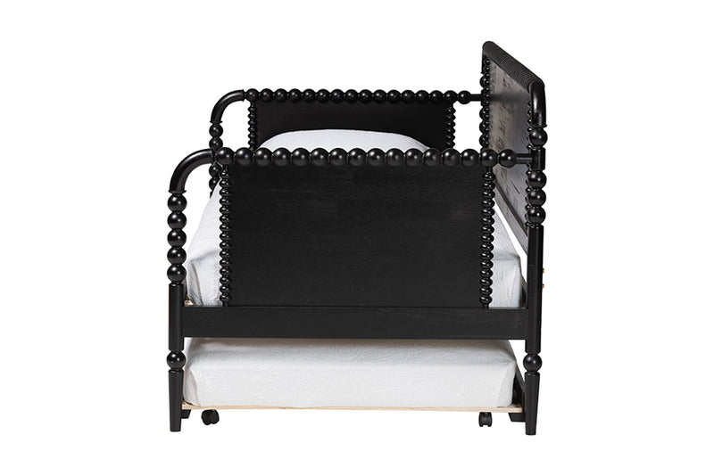 Laverne Bobbin Daybed with Rolling Trundle, Twin, Black