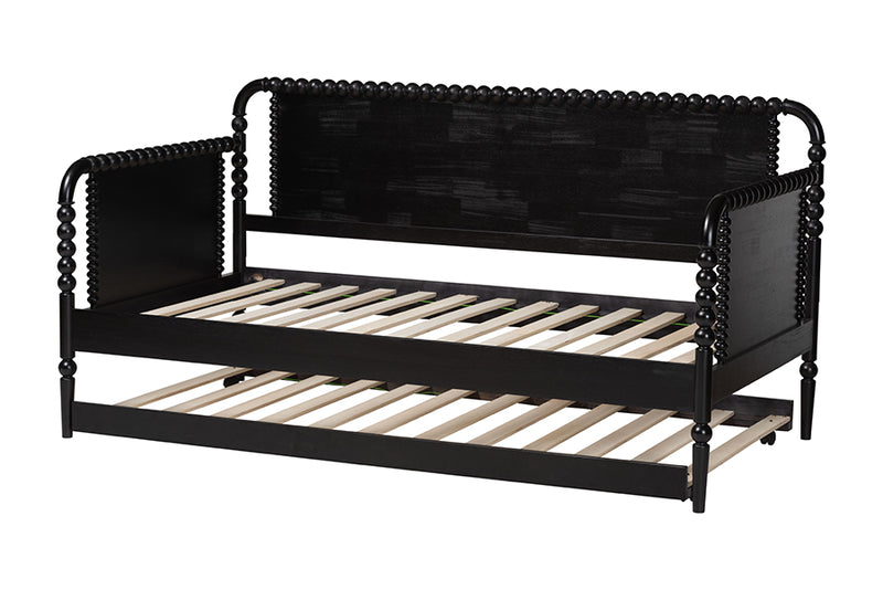 Laverne Bobbin Daybed with Rolling Trundle, Twin, Black