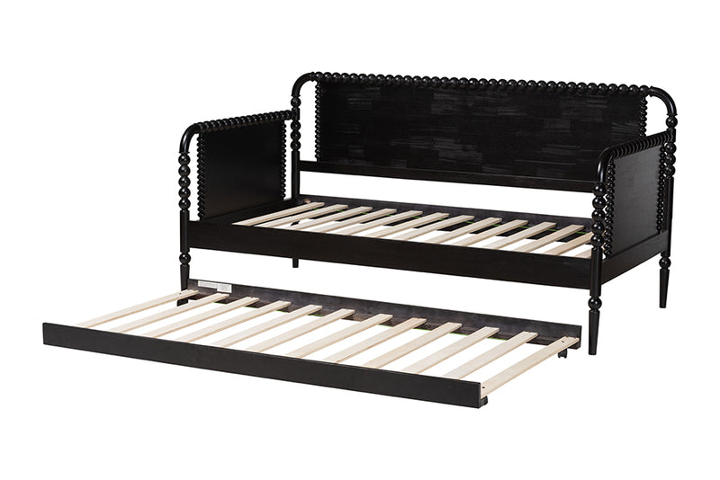 Laverne Bobbin Daybed with Rolling Trundle, Twin, Black