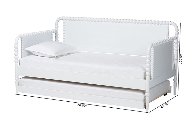 Laverne Bobbin Daybed with Rolling Trundle, Twin, White