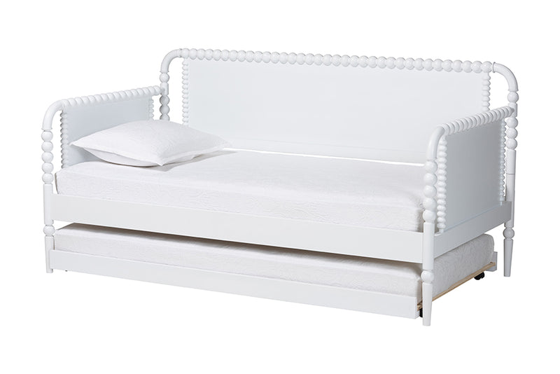 Laverne Bobbin Daybed with Rolling Trundle, Twin, White
