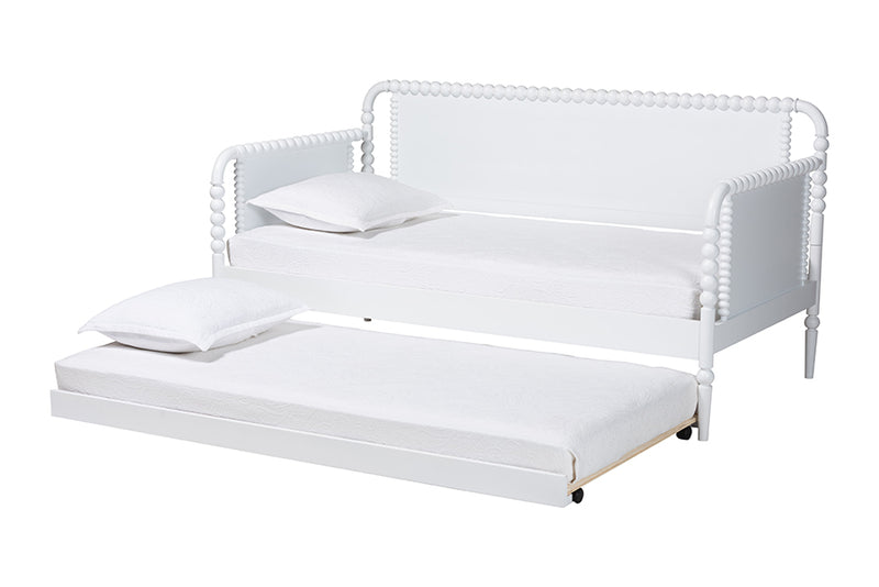 Laverne Bobbin Daybed with Rolling Trundle, Twin, White