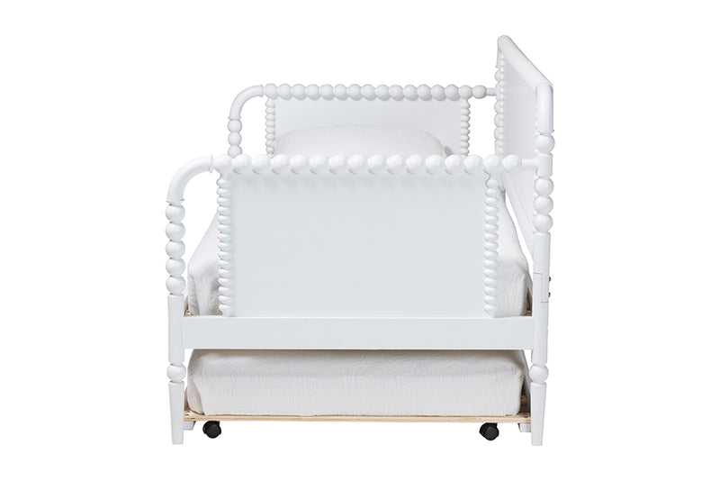 Laverne Bobbin Daybed with Rolling Trundle, Twin, White