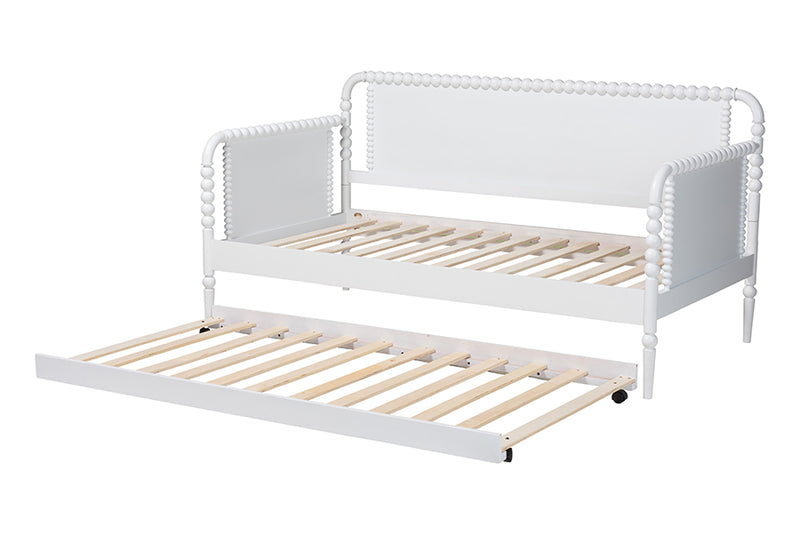 Laverne Bobbin Daybed with Rolling Trundle, Twin, White