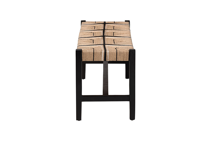 Morris Woven Paper Loom Bench with Mahogany Wood Frame, Brown/Black