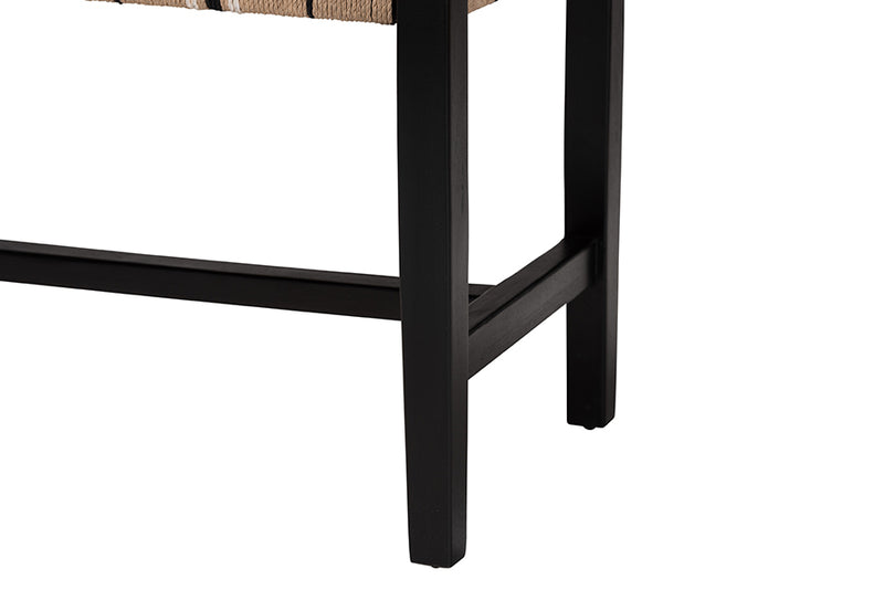 Morris Woven Paper Loom Bench with Mahogany Wood Frame, Brown/Black