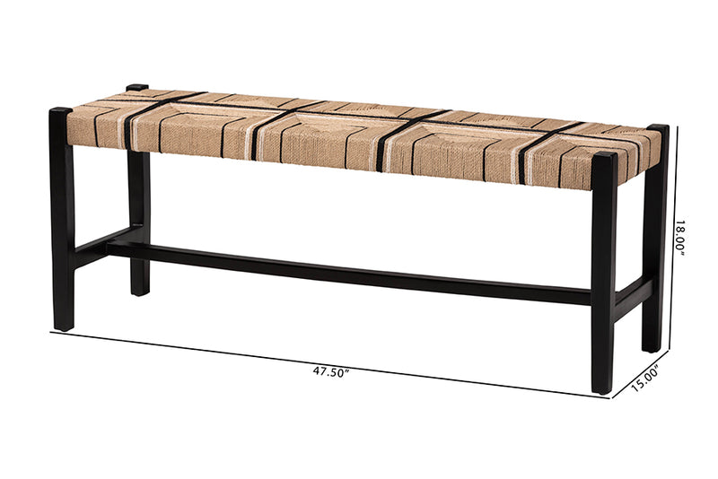 Morris Woven Paper Loom Bench with Mahogany Wood Frame, Brown/Black