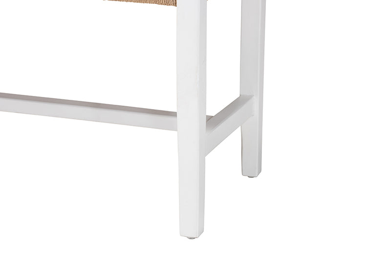 Morris Woven Paper Loom Bench with Mahogany Wood Frame, Brown/White