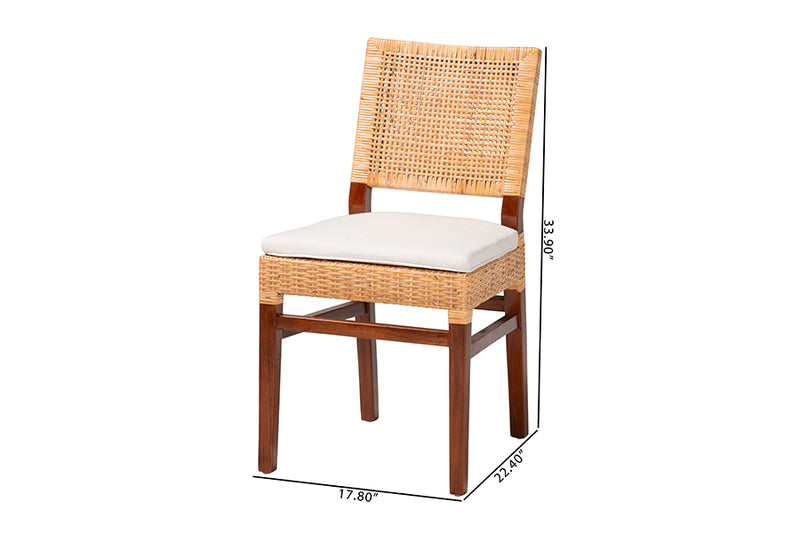 Merci Natural Rattan Dining Chair with Cushion, Light Honey/Walnut Brown