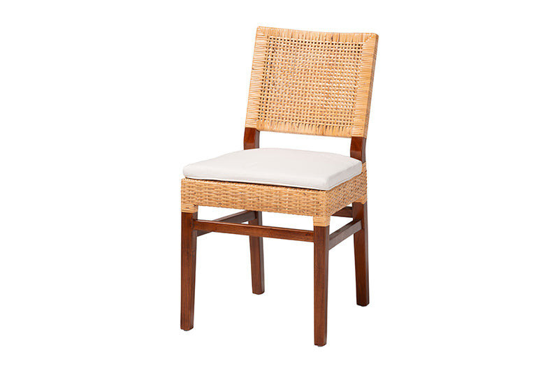 Merci Natural Rattan Dining Chair with Cushion, Light Honey/Walnut Brown