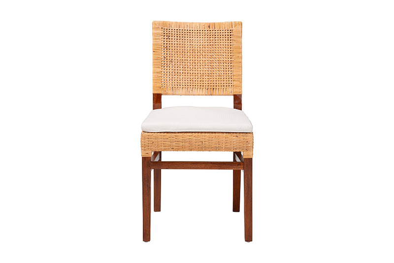 Merci Natural Rattan Dining Chair with Cushion, Light Honey/Walnut Brown