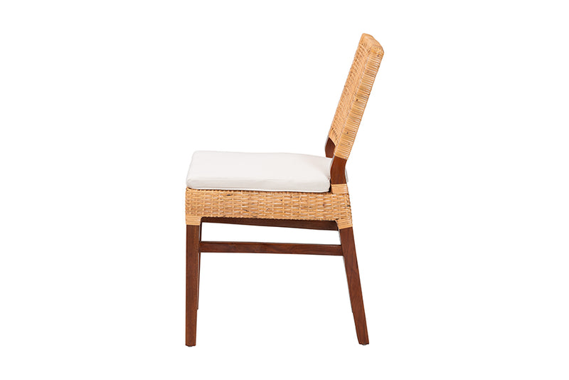 Merci Natural Rattan Dining Chair with Cushion, Light Honey/Walnut Brown