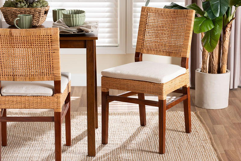 Merci Natural Rattan Dining Chair with Cushion, Light Honey/Walnut Brown