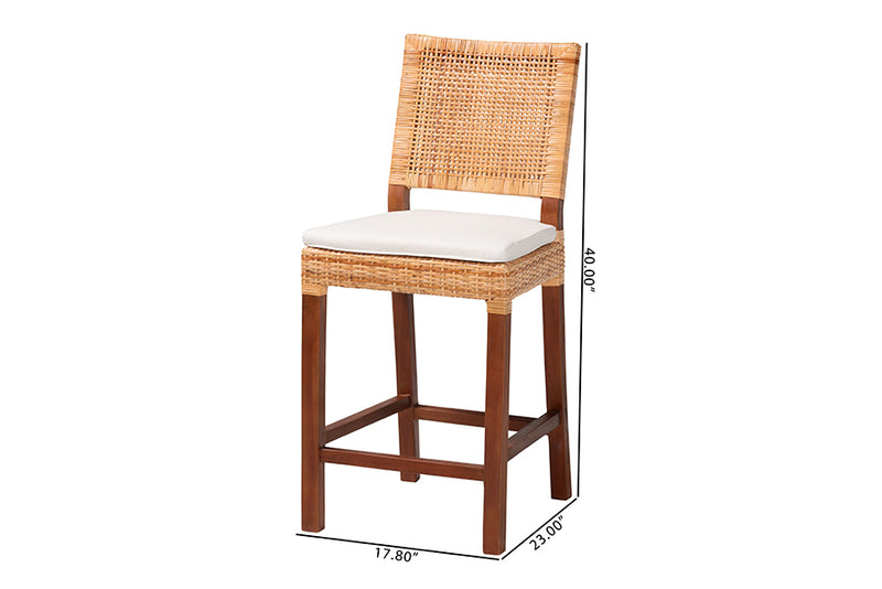Merci Natural Rattan Counter Stool with Cushion, Light Honey/Walnut Brown
