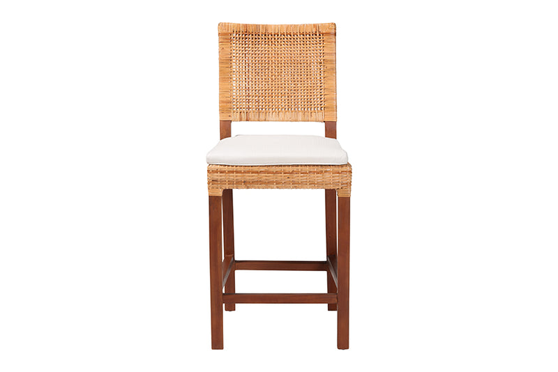 Merci Natural Rattan Counter Stool with Cushion, Light Honey/Walnut Brown