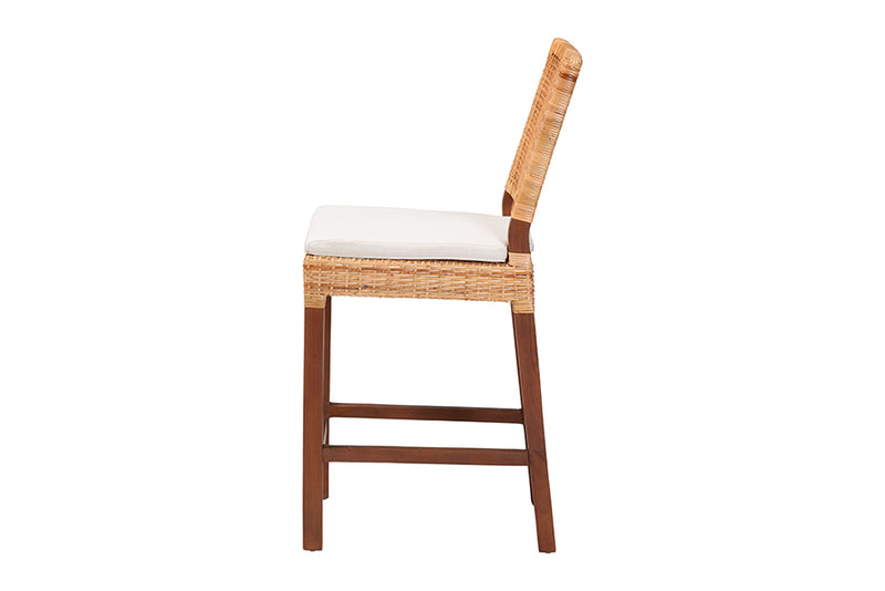Merci Natural Rattan Counter Stool with Cushion, Light Honey/Walnut Brown