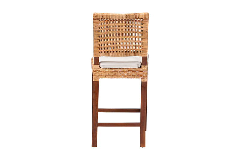 Merci Natural Rattan Counter Stool with Cushion, Light Honey/Walnut Brown