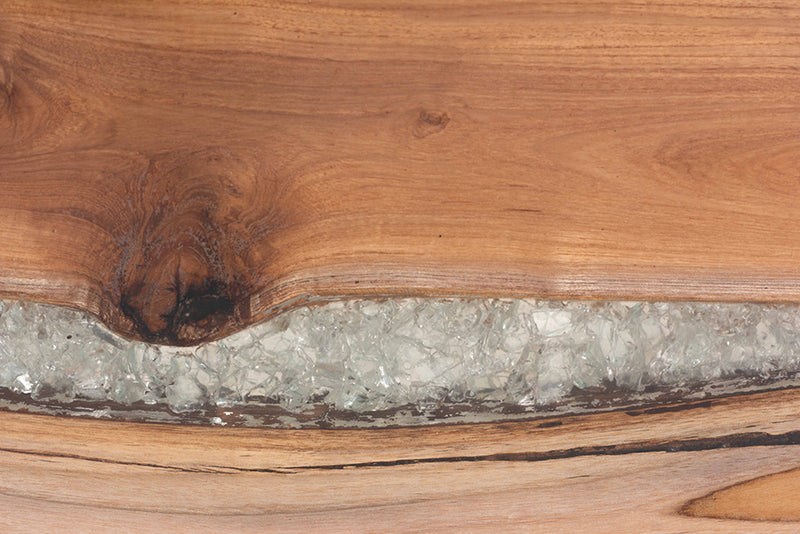 Kelsey Wood Epoxy Resin Console Table with Glass Inlay, Natural Brown/White/Black