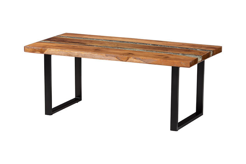 Kelsey Wood Epoxy Resin Coffee Table with Glass Inlay, Natural Brown/White/Black